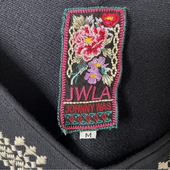 Johnny Was Shobah Long French Terry Poncho Embroidered Black Size Medium 3727JW - Picture 6 of 7